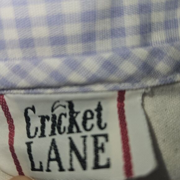 Womens Gingham XL White Blue Cottagecore Blouse Embroidered Butterflies Floral - Picture 5 of 10